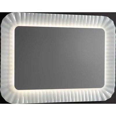 Kiamami Valentina - Specchio con cornice in vetro bianco ondulato e LED - 94x68cm Kiamami Valentina - Specchio con cornice in vetro bianco ondulato e LED - 94x68cm