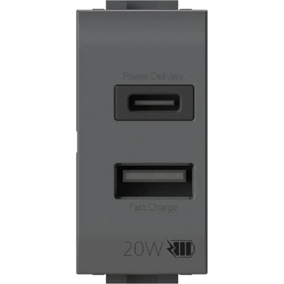 Bticino 4B.L.USB.30 - USB Charger - Antracite - Quick Charge Bticino 4B.L.USB.30 - USB Charger - Antracite - Quick Charge