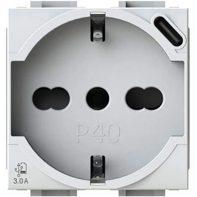 Gniazdko P40 USB 3.0 Bianca firmy Bticino z ładowarką USB-C Gniazdko P40 USB 3.0 Bianca firmy Bticino z ładowarką USB-C