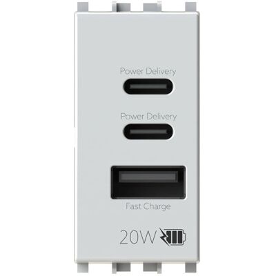Caricatore USB Vimar Plana 3 Uscite - 20W - Power Delivery 2.0 Caricatore USB Vimar Plana 3 Uscite - 20W - Power Delivery 2.0