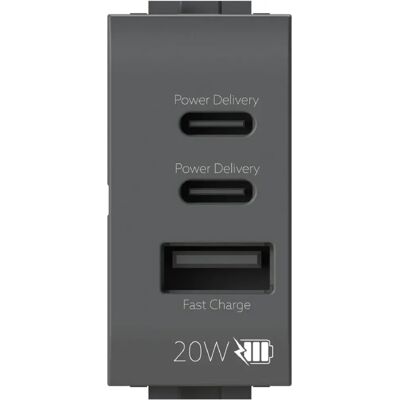 Bticino Living USB Power Delivery 20W - Vägguttag med 3 USB-portar Bticino Living USB Power Delivery 20W - Vägguttag med 3 USB-portar