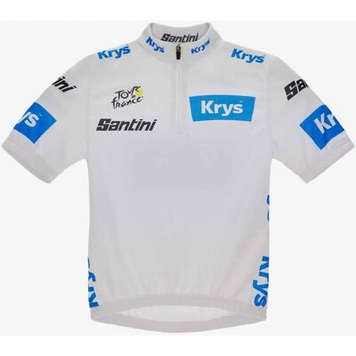 Maillot blanc Tour de France jeunesse Santini - Microfibre léger et respirant - Publicité Maillot blanc Tour de France jeunesse Santini - Microfibre léger et respirant - Publicité