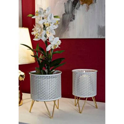 DMORA Mormorolo - Dekoratives Accessoire - 16x16x20cm - Weiß und Gold DMORA Mormorolo - Dekoratives Accessoire - 16x16x20cm - Weiß und Gold
