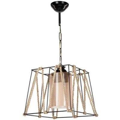 EFFEZETA ITALIA - Pendellampe Likya - Modernes Schwarzmetall & Juteseil - 55cm EFFEZETA ITALIA - Pendellampe Likya - Modernes Schwarzmetall & Juteseil - 55cm