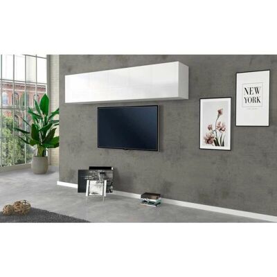Meuble mural avec 2 compartiments - Blanc brillant et moderne - Publicité Meuble mural avec 2 compartiments - Blanc brillant et moderne - Publicité