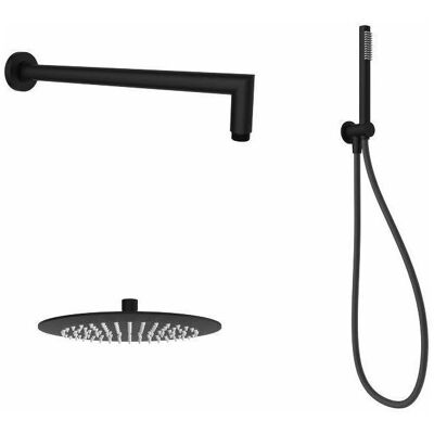 Conjunto de ducha negro mate Ponsi - Cabezal metálico 25cm, brazo de latón 35cm Conjunto de ducha negro mate Ponsi - Cabezal metálico 25cm, brazo de latón 35cm