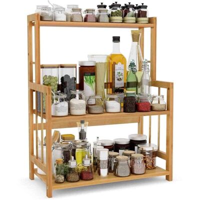 Estante de especias de bambú Bakaji con 3 estantes - Organizador de cocina Estante de especias de bambú Bakaji con 3 estantes - Organizador de cocina
