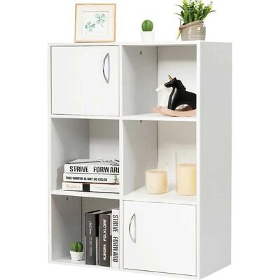 Bakaji Witte moderne boekenkast met 6 kubussen en 2 deuren Bakaji Witte moderne boekenkast met 6 kubussen en 2 deuren