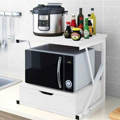 Étagère pour micro-ondes de cuisine en métal et MDF blanc Bakaji avec tiroir Étagère pour micro-ondes de cuisine en métal et MDF blanc Bakaji avec tiroir