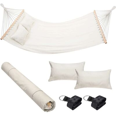 Amaca doppia da giardino beige Bakaji - 232x148cm, Supporto in legno Amaca doppia da giardino beige Bakaji - 232x148cm, Supporto in legno