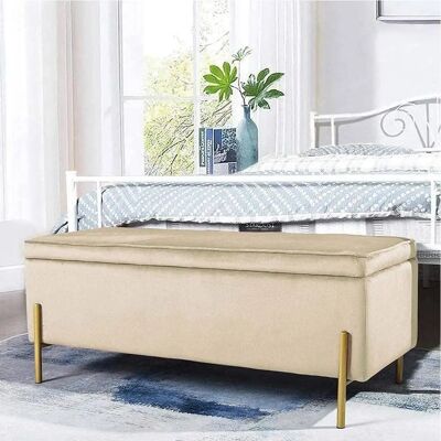 Bakaji Ottoman en velours de bois - Ottoman de rangement Bakaji Ottoman en velours de bois - Ottoman de rangement