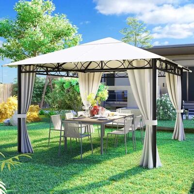 BAKAJI Garten Pavillon 3x3m Beige Wasserdicht Modernes Design BAKAJI Garten Pavillon 3x3m Beige Wasserdicht Modernes Design