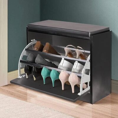 Banquette à chaussures Bakaji - Design moderne noir avec siège en éco-cuir Banquette à chaussures Bakaji - Design moderne noir avec siège en éco-cuir
