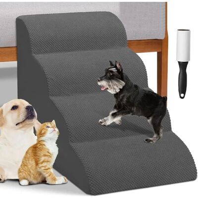 BAKAJI Échelle pour Animaux - Gris 4 Marches pour Chats et Chiens - Rouleau Nettoyeur de Poils BAKAJI Échelle pour Animaux - Gris 4 Marches pour Chats et Chiens - Rouleau Nettoyeur de Poils