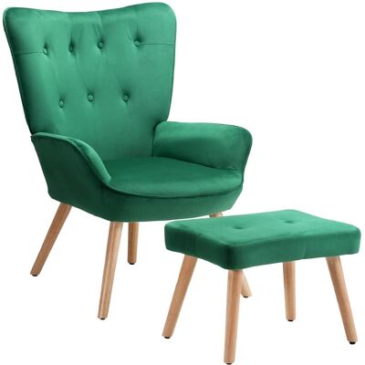 Fauteuil en velours vert Bakaji avec ottomane - Siège moderne Fauteuil en velours vert Bakaji avec ottomane - Siège moderne