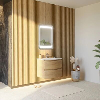 Kiamami Valentina - Modernes Bogen-Wandbadmöbel 70cm Eiche Honig mit Resinsbecken Kiamami Valentina - Modernes Bogen-Wandbadmöbel 70cm Eiche Honig mit Resinsbecken
