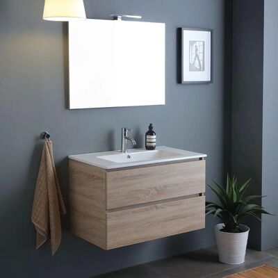 Kiamami Valentina - Meuble de salle de bain suspendu 90cm, Chêne, Lavabo, Miroir - Publicité Kiamami Valentina - Meuble de salle de bain suspendu 90cm, Chêne, Lavabo, Miroir - Publicité