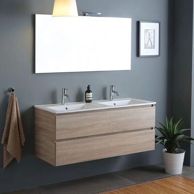 KIAMAMI VALENTINA Doppel Keramik Wandmontage Badezimmermöbel - 120cm Natur Eiche KIAMAMI VALENTINA Doppel Keramik Wandmontage Badezimmermöbel - 120cm Natur Eiche