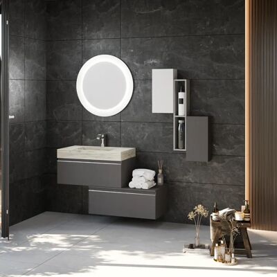 Kiamami Valentina - Mueble de baño suspendido 120cm - Gris y madera Kiamami Valentina - Mueble de baño suspendido 120cm - Gris y madera