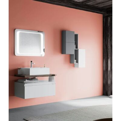 Kiamami Valentina - Mueble de baño suspendido 80cm cajón blanco, tapa roble fósil, lavabo Lagos Kiamami Valentina - Mueble de baño suspendido 80cm cajón blanco, tapa roble fósil, lavabo Lagos