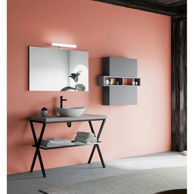 Kiamami Valentina - Mueble de baño industrial negro de 100cm con lavabo ovalado y espejo Kiamami Valentina - Mueble de baño industrial negro de 100cm con lavabo ovalado y espejo