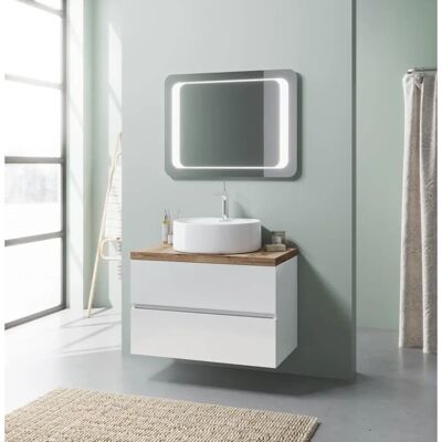 Meuble de salle de bain suspendu Kiamami Valentina avec dessus en chêne - 80cm - Publicité Meuble de salle de bain suspendu Kiamami Valentina avec dessus en chêne - 80cm - Publicité