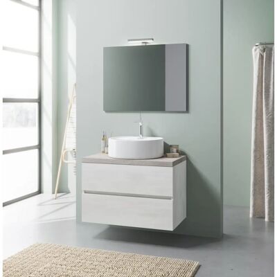 Kiamami Valentina - Mueble de Baño Suspendido de 80cm con Roble Blanco y Beton, Lavabo Elba - Madera clara Kiamami Valentina - Mueble de Baño Suspendido de 80cm con Roble Blanco y Beton, Lavabo Elba - Madera clara
