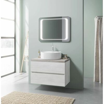 Kiamami Valentina - Mueble de baño suspendido 80cm Roble Blanco Espejo LED Kiamami Valentina - Mueble de baño suspendido 80cm Roble Blanco Espejo LED