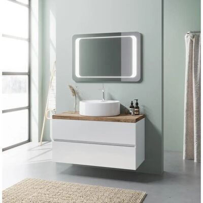 Meuble de salle de bain blanc Kiamami Valentina 100cm avec miroir LED - Publicité Meuble de salle de bain blanc Kiamami Valentina 100cm avec miroir LED - Publicité