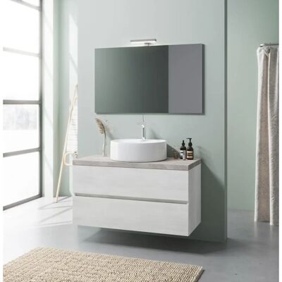 Kiamami Valentina - Meuble salle de bain suspendu 100cm Chêne Blanc et Béton - Elba - Publicité Kiamami Valentina - Meuble salle de bain suspendu 100cm Chêne Blanc et Béton - Elba - Publicité