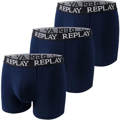 Replay Modèle 1102-N188 Boxers bleus - Pack de 3 avec logo Replay Modèle 1102-N188 Boxers bleus - Pack de 3 avec logo