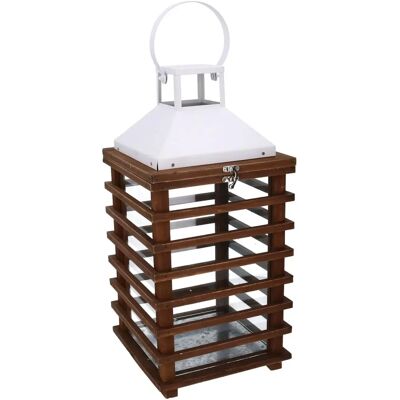Webmarketpoint - Farol rectangular de madera marrón - 23,5x23x49 cm Webmarketpoint - Farol rectangular de madera marrón - 23,5x23x49 cm