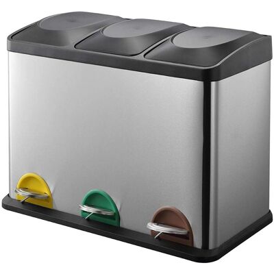 Bakaji 3-Compartment Stainless Steel Trash Bin - Waste Sorting Solution Bakaji 3-Compartment Stainless Steel Trash Bin - Waste Sorting Solution
