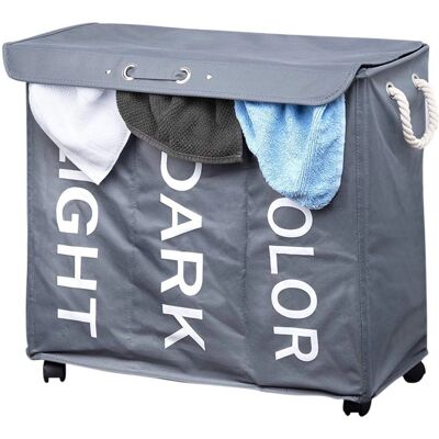 BAKAJI Laundry Basket - 3 Compartments Foldable Oxford Fabric Gray BAKAJI Laundry Basket - 3 Compartments Foldable Oxford Fabric Gray