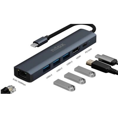 Docking Station Nilox NXDSUSBC06 Alluminio Grigio - Dispositivo mobile Docking Station Nilox NXDSUSBC06 Alluminio Grigio - Dispositivo mobile