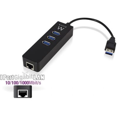 Ewent EW1140 Hub USB - 3 Porte, Ethernet, Nero Ewent EW1140 Hub USB - 3 Porte, Ethernet, Nero