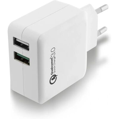 Carregador USB Ewent EW1233 2 Portas - Quick Charge 3.0 - Branco Carregador USB Ewent EW1233 2 Portas - Quick Charge 3.0 - Branco