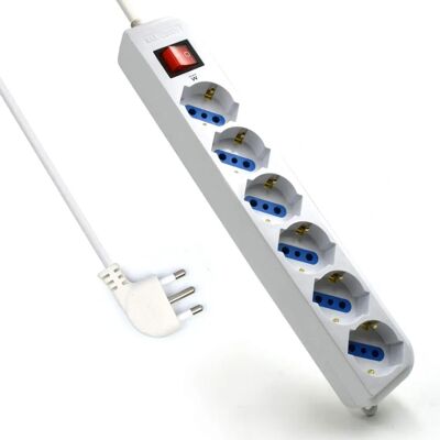 EWENT EW3922-5M Verlengsnoer met 6 Italiaanse en Schuko-stekkers - 250V/2500W EWENT EW3922-5M Verlengsnoer met 6 Italiaanse en Schuko-stekkers - 250V/2500W