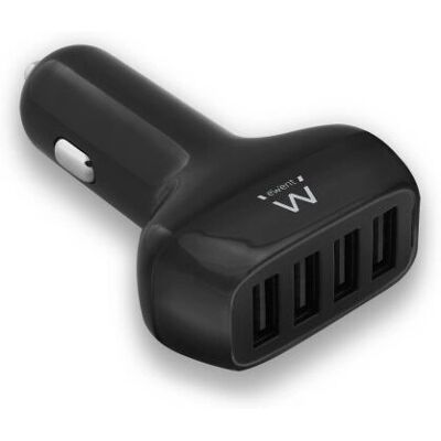 Carregador de carro Ewent EW1354 - 4 portas USB, 9,6A, Preto Carregador de carro Ewent EW1354 - 4 portas USB, 9,6A, Preto