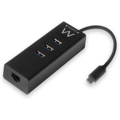 Ewent EW1141 USB-C Hub med Ethernet - Svart Ewent EW1141 USB-C Hub med Ethernet - Svart