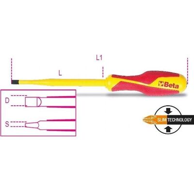 Beta 1274MQF Schlanker isolierter Schraubendreher - Schlitz - 200mm Beta 1274MQF Schlanker isolierter Schraubendreher - Schlitz - 200mm