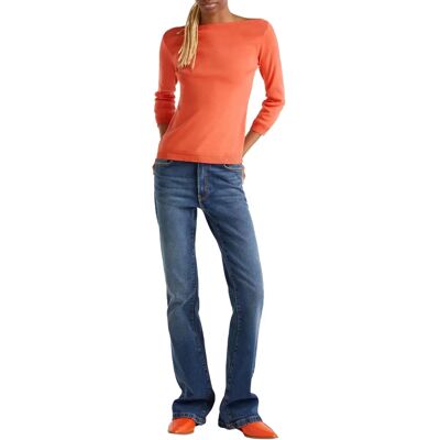 Benetton Model - Wiosenny sweter z prążkowanego bawełnianego materiału, dekolt w łódkę - Kobieta Benetton Model - Wiosenny sweter z prążkowanego bawełnianego materiału, dekolt w łódkę - Kobieta