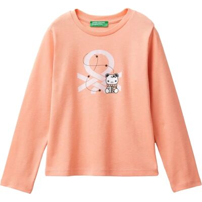 T-shirt en coton biologique Benetton - Logo pailleté - Enfants T-shirt en coton biologique Benetton - Logo pailleté - Enfants