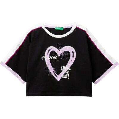 Benetton M Svart barn graffiti T-shirt Benetton M Svart barn graffiti T-shirt