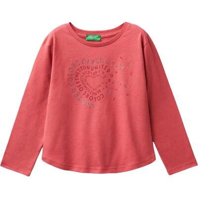 Benetton Modèle T-shirt en Coton Biologique avec Impression Pailletée - Enfants Benetton Modèle T-shirt en Coton Biologique avec Impression Pailletée - Enfants