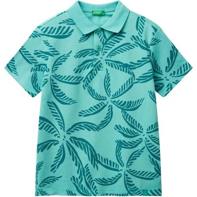 Benetton Grön Polo med Tropisk Tryck - Poloshirt Benetton Grön Polo med Tropisk Tryck - Poloshirt