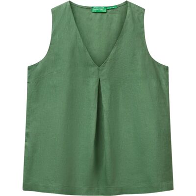 Benetton Modèle Chemisier Sans Manches en Lin - Femme Benetton Modèle Chemisier Sans Manches en Lin - Femme