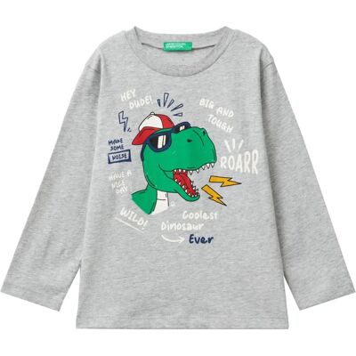 Benetton Modèle Gris Clair Col Rond T-shirt - T-shirt Benetton Modèle Gris Clair Col Rond T-shirt - T-shirt