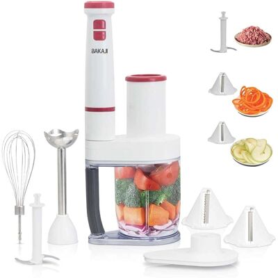 BAKAJI Batidora de Inmersión Cuchillas de Acero 600W Batidor Picadora y Cortador de Verduras BAKAJI Batidora de Inmersión Cuchillas de Acero 600W Batidor Picadora y Cortador de Verduras