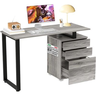 Bakaji Grauer Stahl MDF Computertisch mit 3-Schubladen Bakaji Grauer Stahl MDF Computertisch mit 3-Schubladen